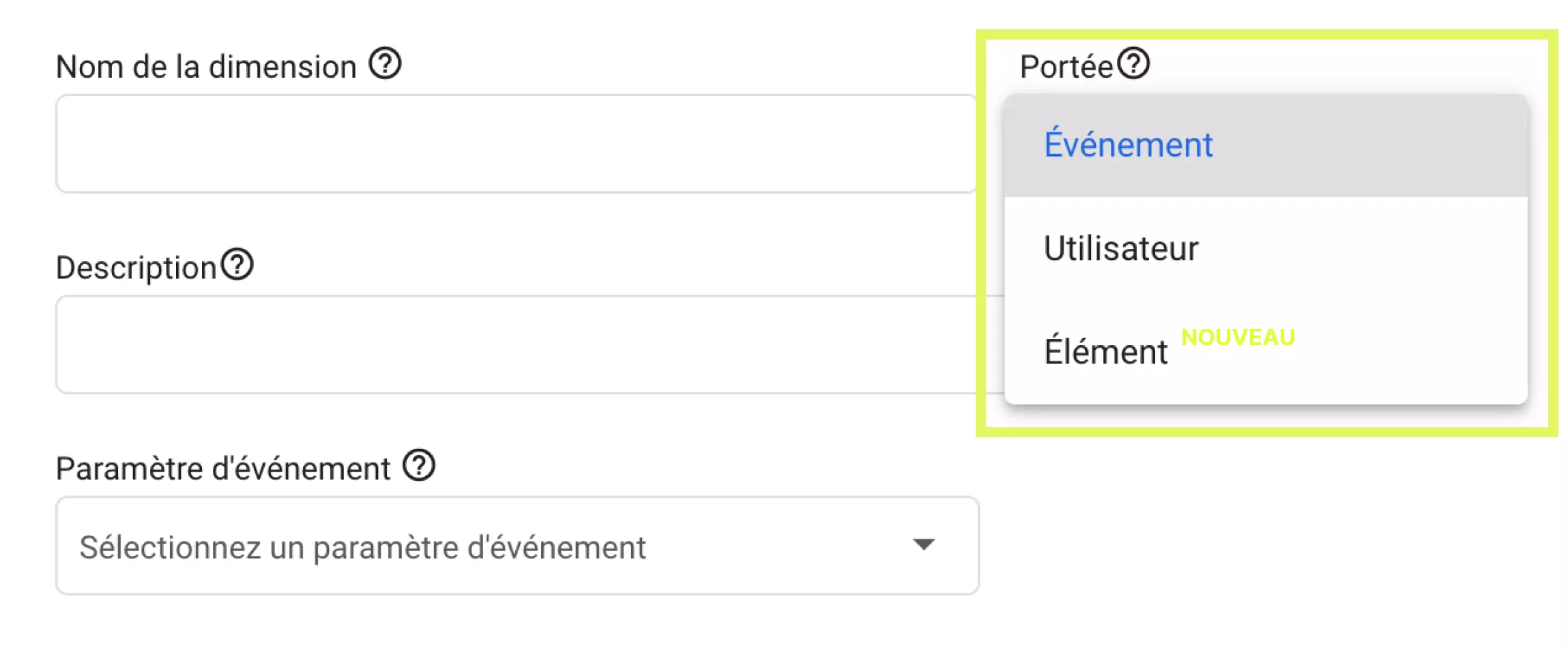 Outil de création de dimensions personnalisées dans Google Analytics 4